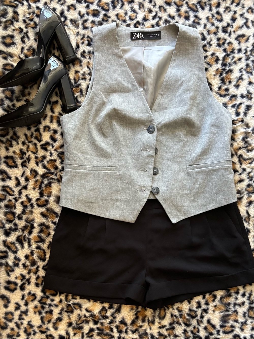 ZARA Light Gray Women's Tailored Button Vest